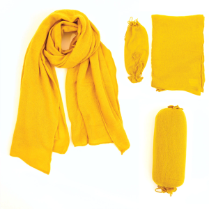 Cashmere Raw Edge Travel Wrap in Turmeric Yellow