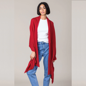 Cashmere Raw Edge Travel Wrap in Ruby Red