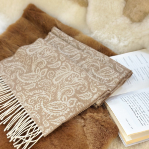(Discontinued) Alpaca Field Royal Alpaca Paisley Jacquard Scarf Camel